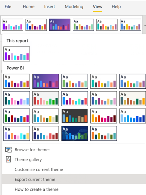 opciones de temas power bi