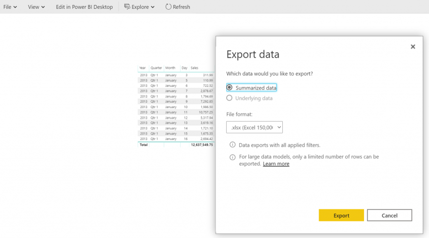 exportar datos de un objeto visual