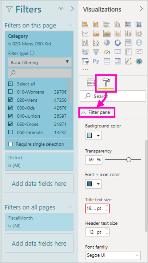 power bi desktop panel de filtros