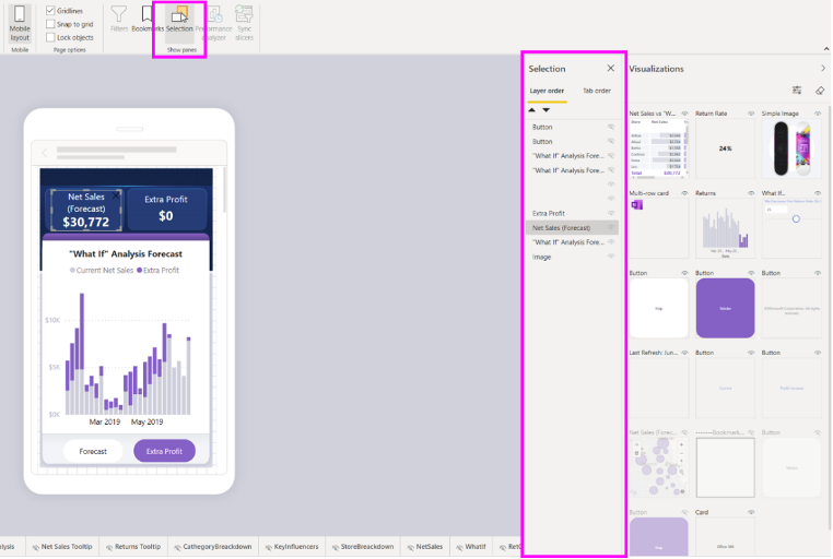 power bi panel de seleccion