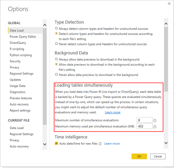 loading tables simultaneously power bi